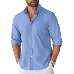 imageCOOFANDY Mens Dress Shirts Long Sleeve Wrinkle Free Shirt Textured Business Casual Button Down ShirtBlue