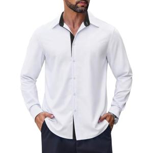 imageCOOFANDY Mens Long Sleeve Wrinkle Free Dress Shirts Inner Contrast Business Casual Button Down ShirtWhiteBlack