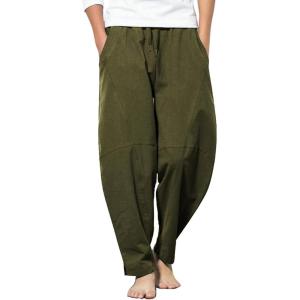 imageCOOFANDY Mens Linen Harem Drawstring Pants Casual Elastic Waist Lightweight Trouser Hippie Summer Beach Yoga PantsBarmy Green