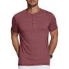 imageCOOFANDY Mens Henley Shirts Short Sleeve Casual Basic Tee Summer Button Henley Soild T ShirtsWine Red