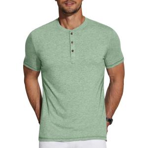 imageCOOFANDY Mens Henley Shirts Short Sleeve Casual Basic Tee Summer Button Henley Soild T ShirtsLight Green