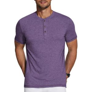 imageCOOFANDY Mens Henley Shirts Short Sleeve Casual Basic Tee Summer Button Henley Soild T ShirtsPurple