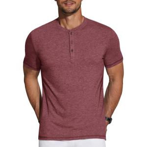 imageCOOFANDY Mens Henley Shirts Short Sleeve Casual Basic Tee Summer Button Henley Soild T ShirtsWine Red