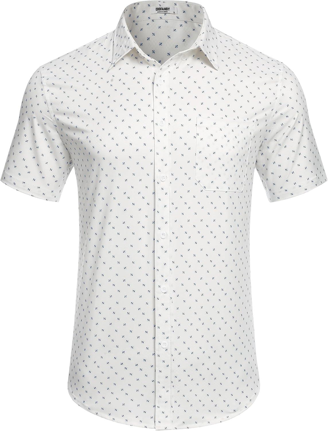 imageCOOFANDY Mens Casual Dress Shirt Short Sleeve Wrinkle Free Dress Shirt Business Casual ShirtsWhite Print