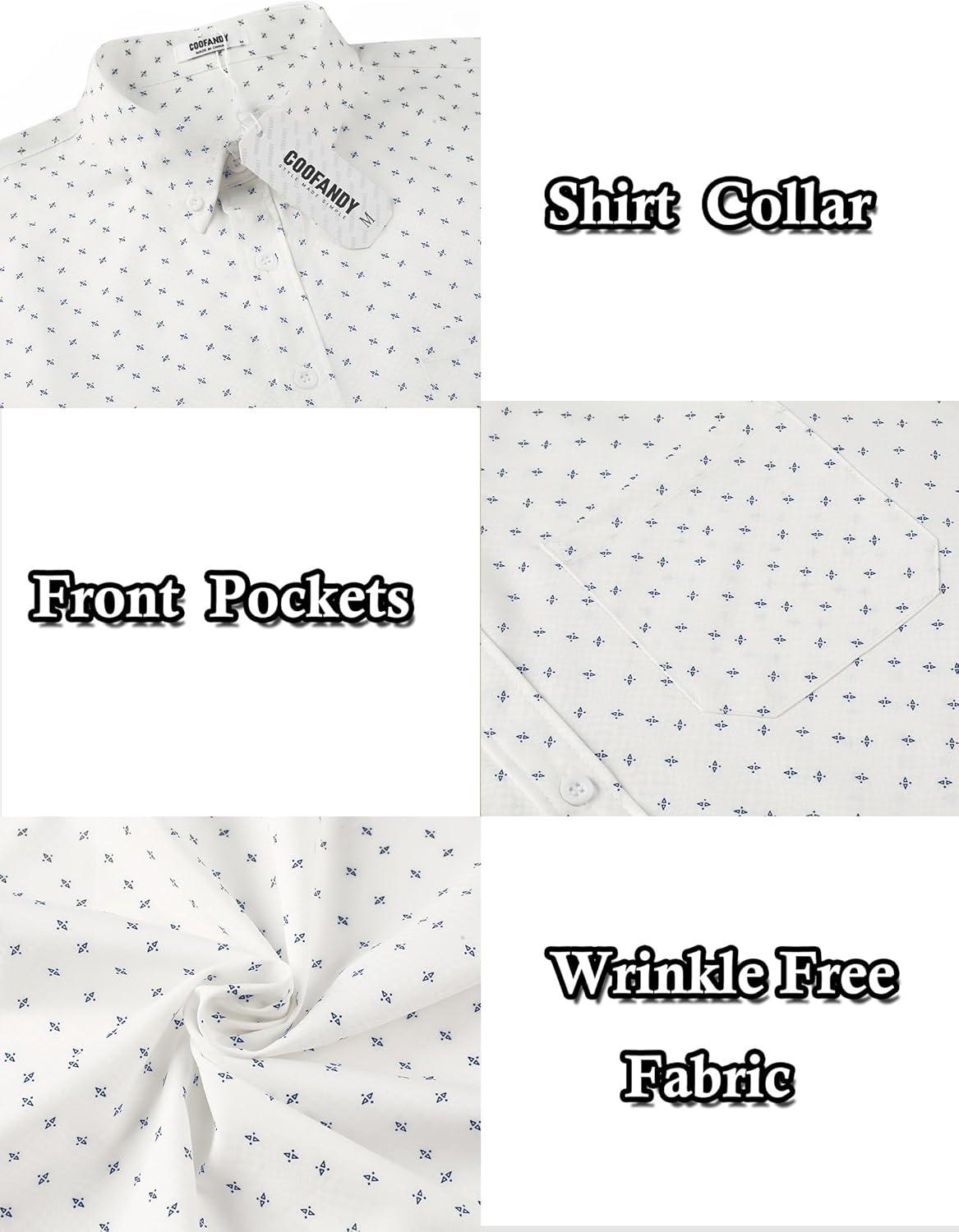 imageCOOFANDY Mens Casual Dress Shirt Short Sleeve Wrinkle Free Dress Shirt Business Casual ShirtsWhite Print