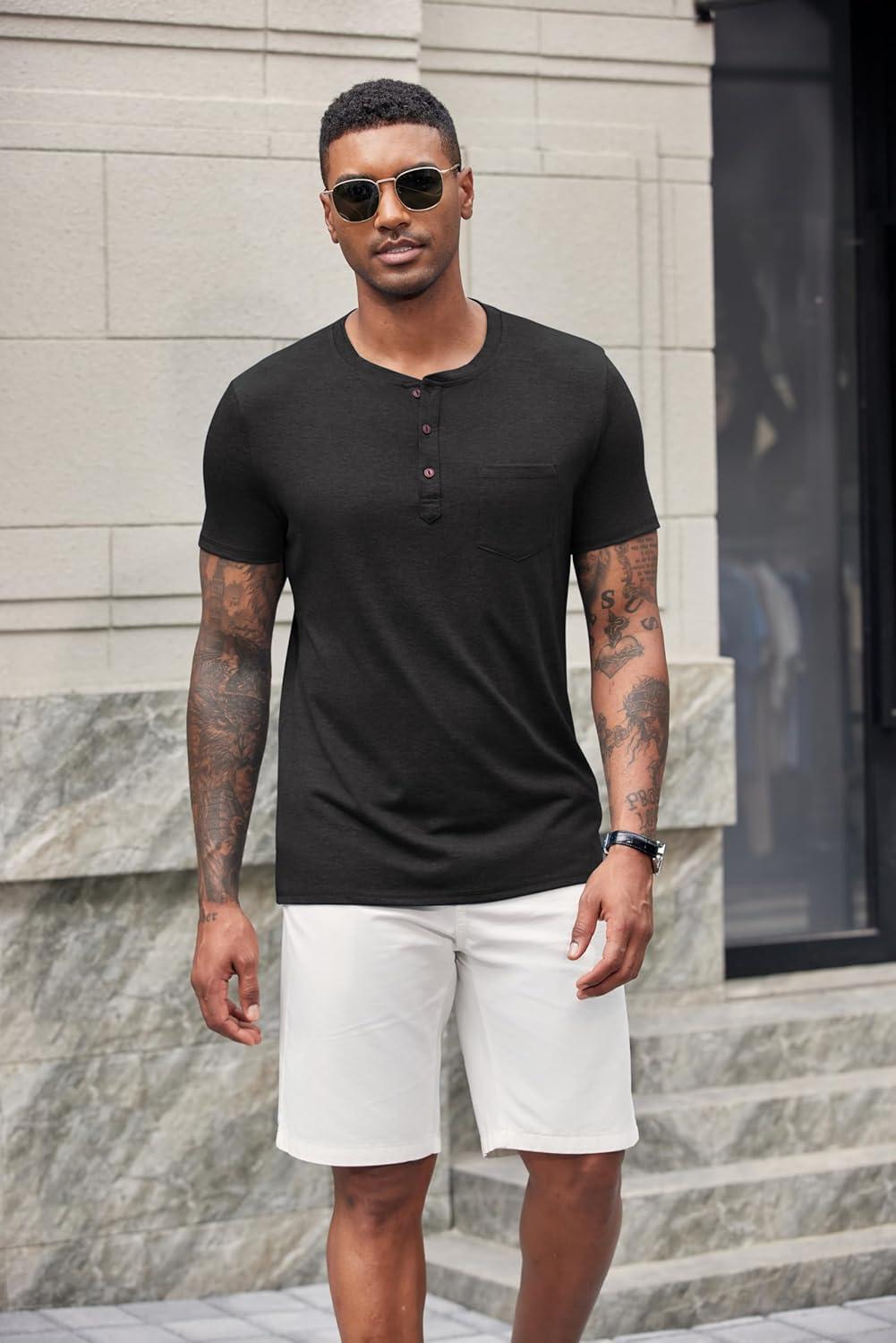 imageCOOFANDY Mens Short Sleeve Henley TShirtBlack