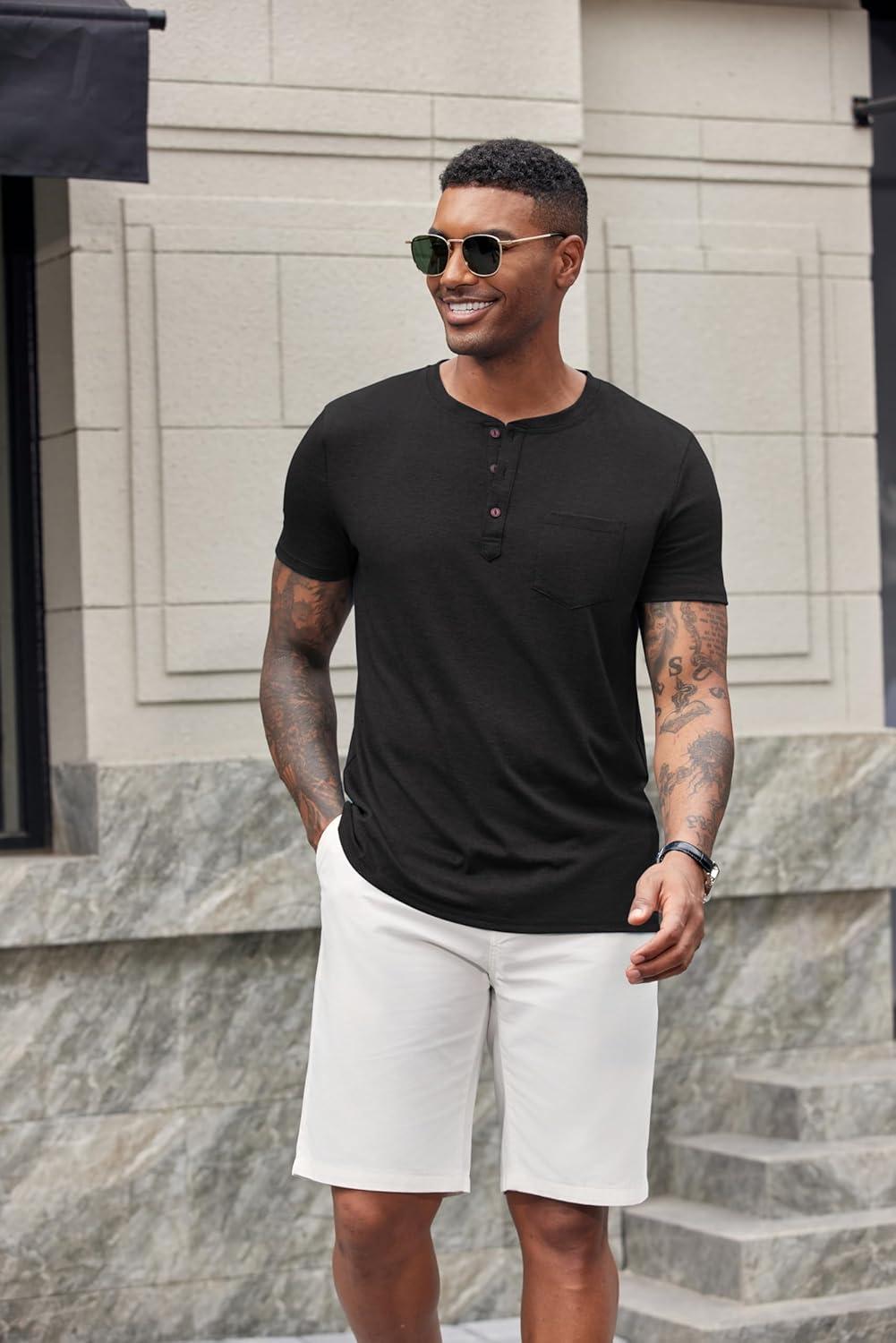 imageCOOFANDY Mens Short Sleeve Henley TShirtBlack