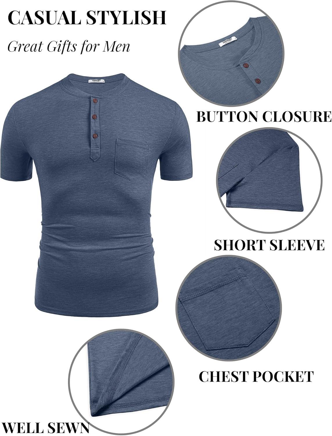 imageCOOFANDY Mens Short Sleeve Henley TShirtNavy Blue