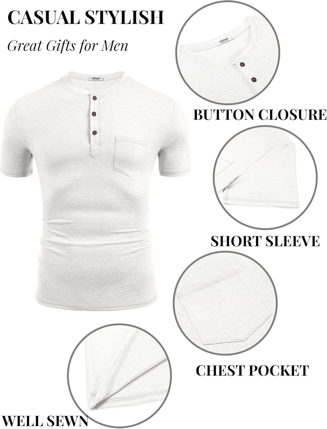 imageCOOFANDY Mens Short Sleeve Henley TShirtWhite