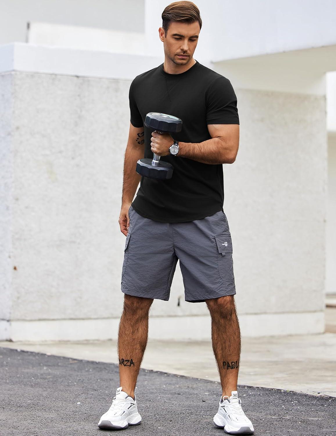 imageCOOFANDY Mens T Shirts Casual Short Sleeve Cotton Tee Shirts Hipster Hip Hop Longline TShirt Basic Summer Tops3 Pack Black Dark Grey  Grey