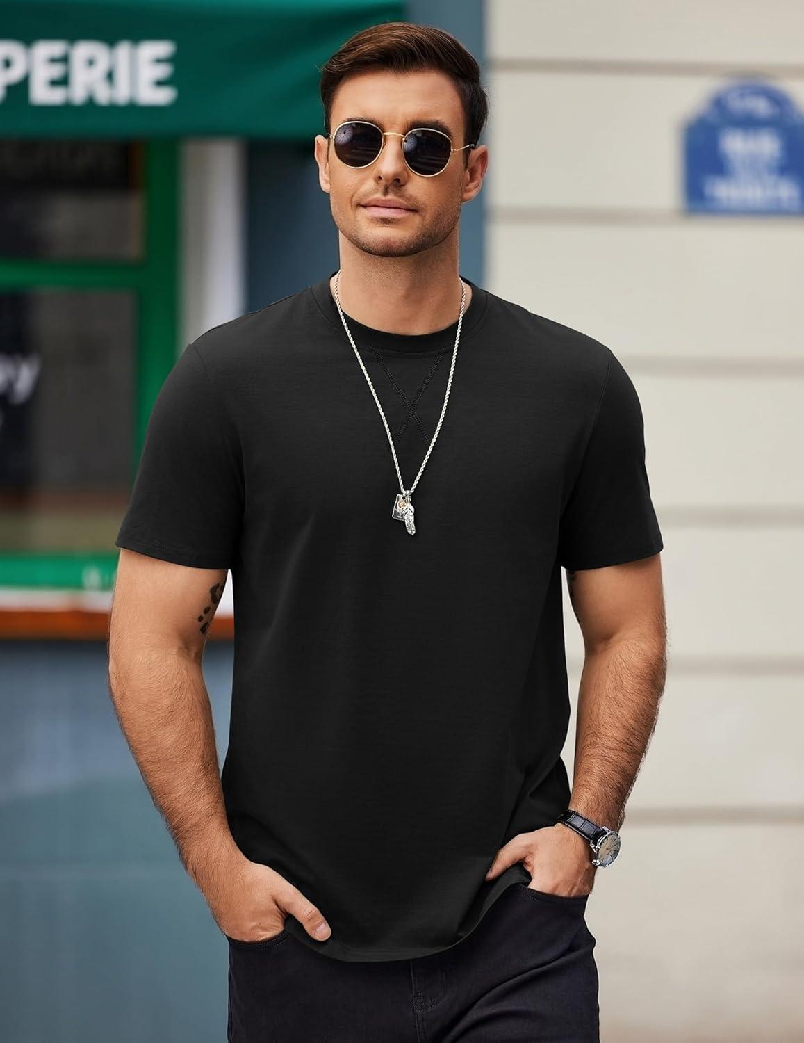 imageCOOFANDY Mens T Shirts Casual Short Sleeve Cotton Tee Shirts Hipster Hip Hop Longline TShirt Basic Summer Tops3 Pack Black Light Grey  White