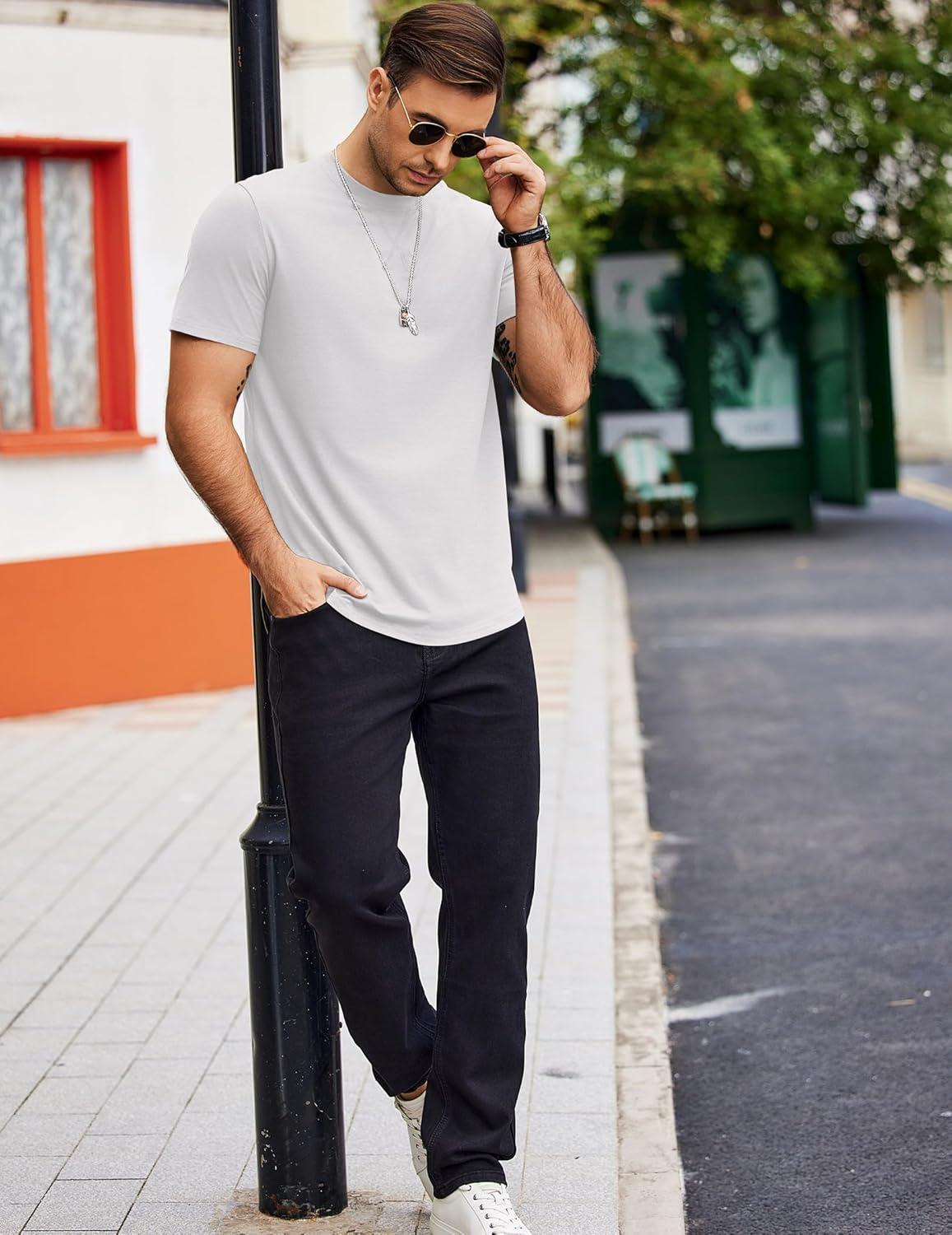 imageCOOFANDY Mens T Shirts Casual Short Sleeve Cotton Tee Shirts Hipster Hip Hop Longline TShirt Basic Summer Tops3 Pack Black Light Grey  White