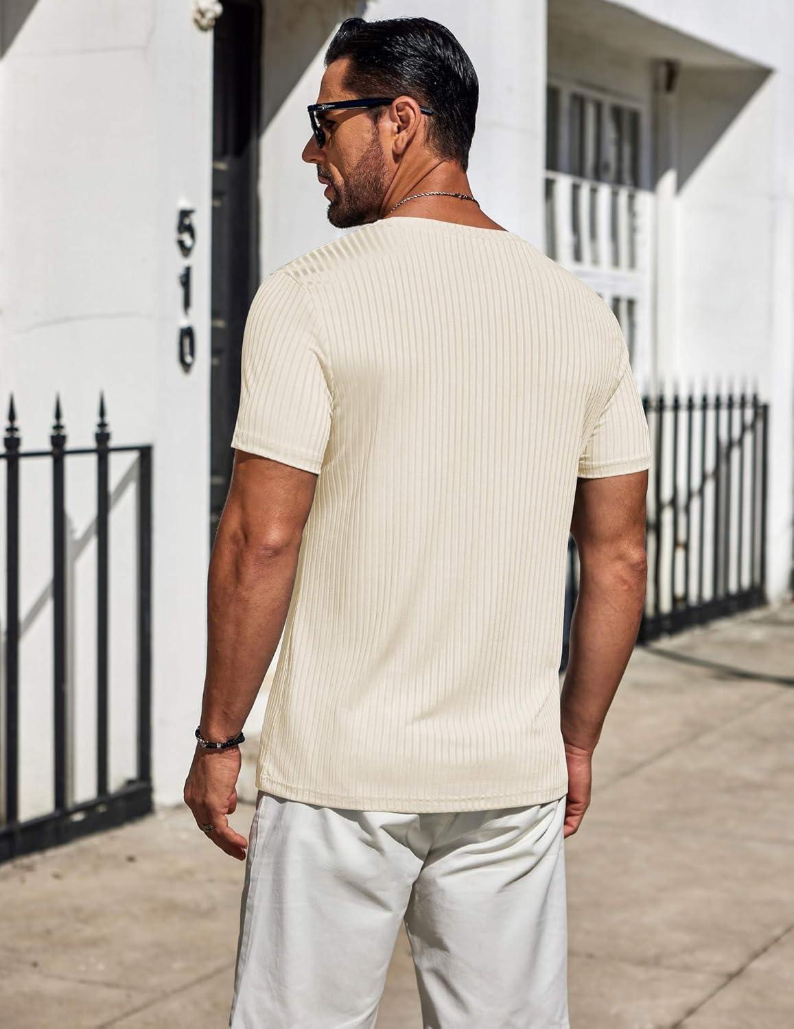 imageCOOFANDY Mens TShirts Short Sleeve Plain Tshirts Casual Crew Neck Basic T Shirt Soft Cooling Fitted Stretch Tee ShirtsBeige