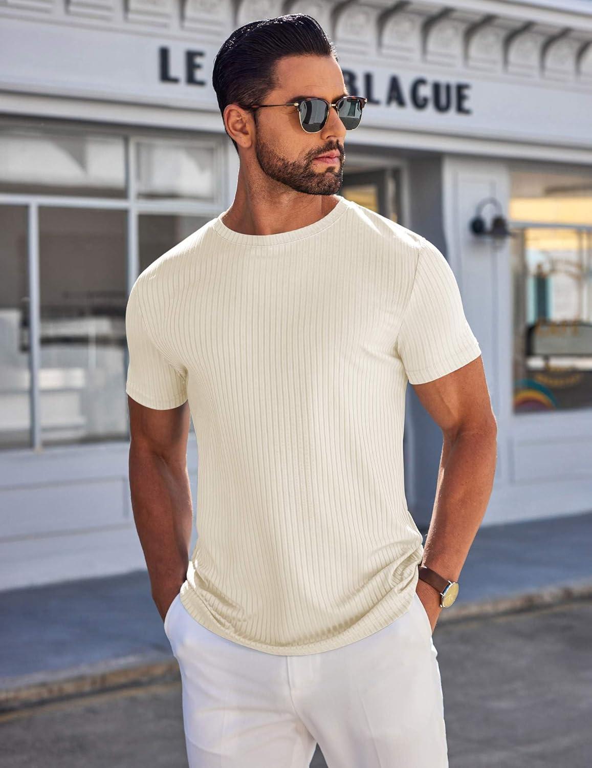 imageCOOFANDY Mens TShirts Short Sleeve Plain Tshirts Casual Crew Neck Basic T Shirt Soft Cooling Fitted Stretch Tee ShirtsBeige