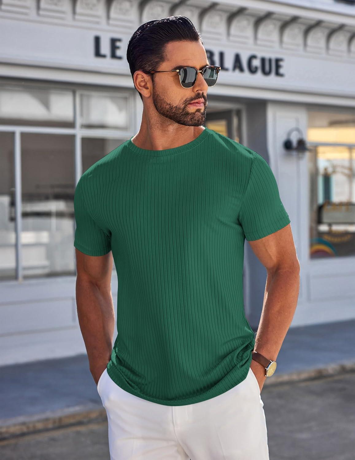 imageCOOFANDY Mens TShirts Short Sleeve Plain Tshirts Casual Crew Neck Basic T Shirt Soft Cooling Fitted Stretch Tee ShirtsGreen