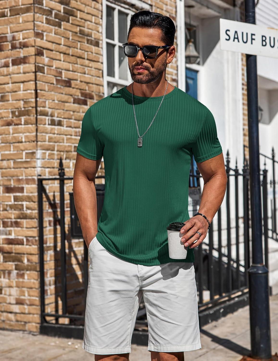 imageCOOFANDY Mens TShirts Short Sleeve Plain Tshirts Casual Crew Neck Basic T Shirt Soft Cooling Fitted Stretch Tee ShirtsGreen