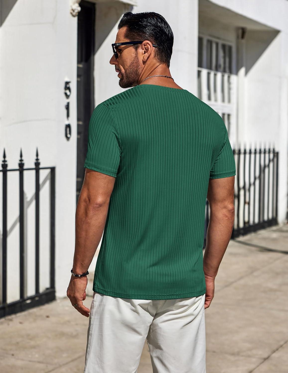 imageCOOFANDY Mens TShirts Short Sleeve Plain Tshirts Casual Crew Neck Basic T Shirt Soft Cooling Fitted Stretch Tee ShirtsGreen