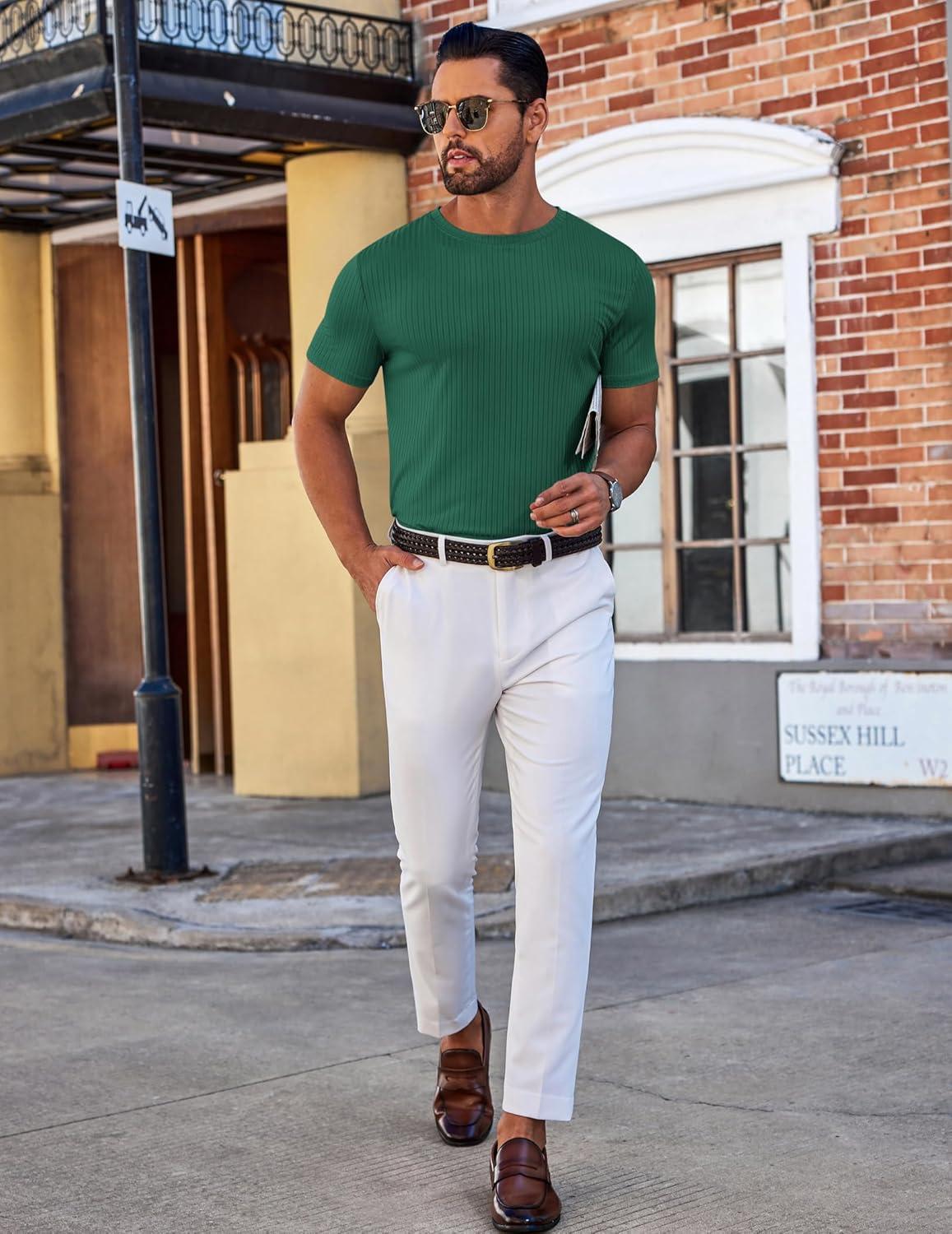 imageCOOFANDY Mens TShirts Short Sleeve Plain Tshirts Casual Crew Neck Basic T Shirt Soft Cooling Fitted Stretch Tee ShirtsGreen