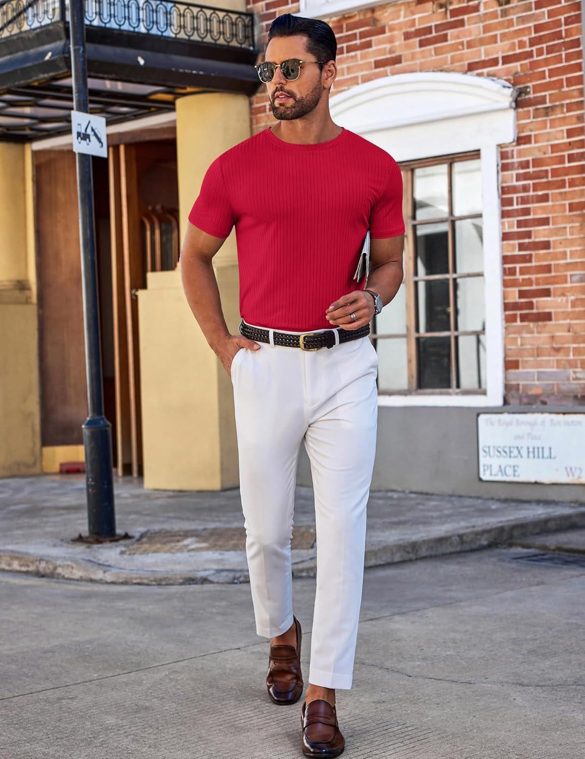 imageCOOFANDY Mens TShirts Short Sleeve Plain Tshirts Casual Crew Neck Basic T Shirt Soft Cooling Fitted Stretch Tee ShirtsRed