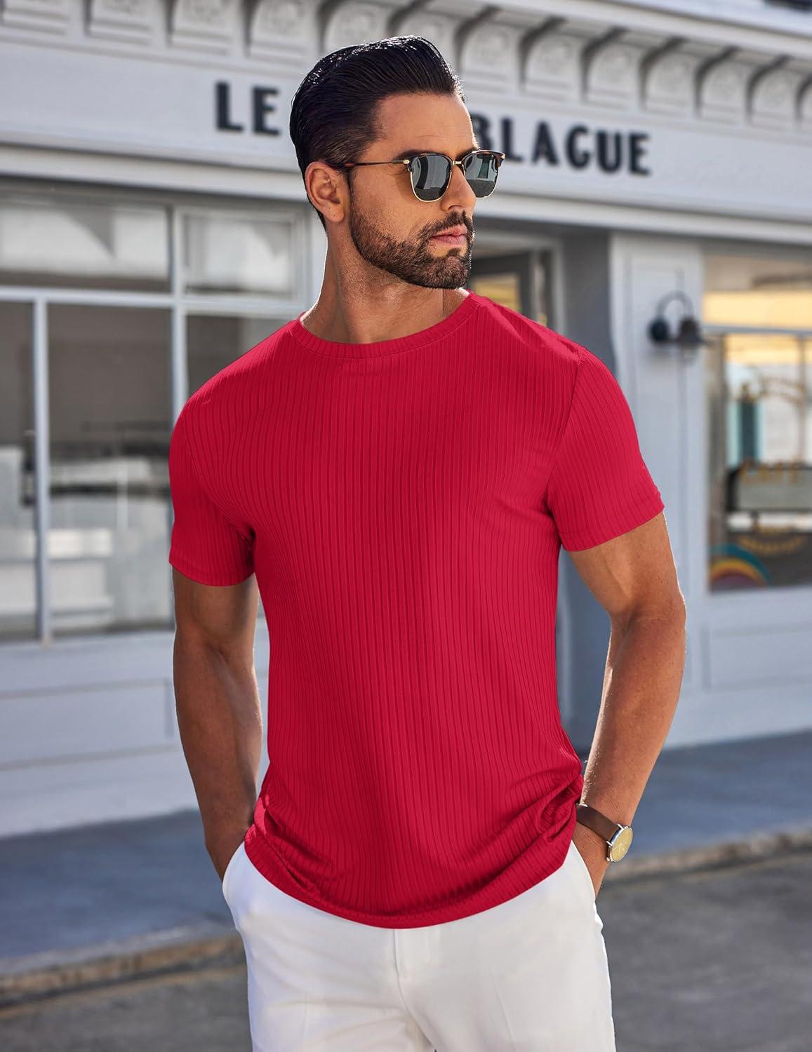 imageCOOFANDY Mens TShirts Short Sleeve Plain Tshirts Casual Crew Neck Basic T Shirt Soft Cooling Fitted Stretch Tee ShirtsRed