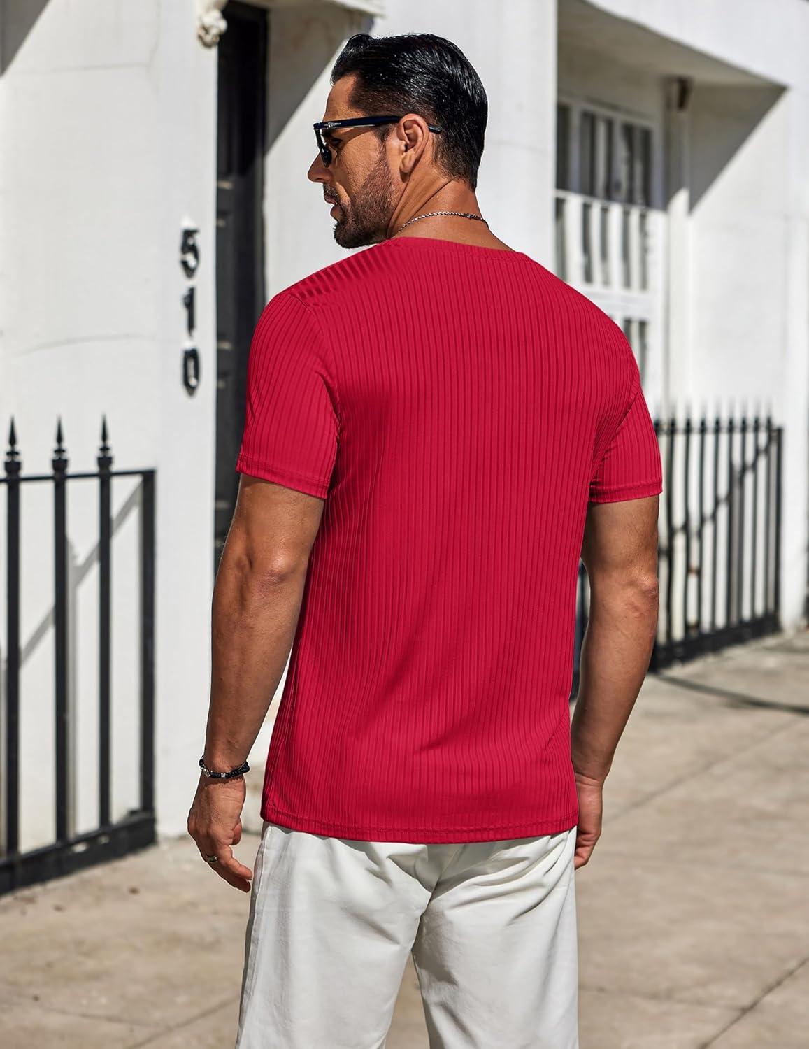 imageCOOFANDY Mens TShirts Short Sleeve Plain Tshirts Casual Crew Neck Basic T Shirt Soft Cooling Fitted Stretch Tee ShirtsRed