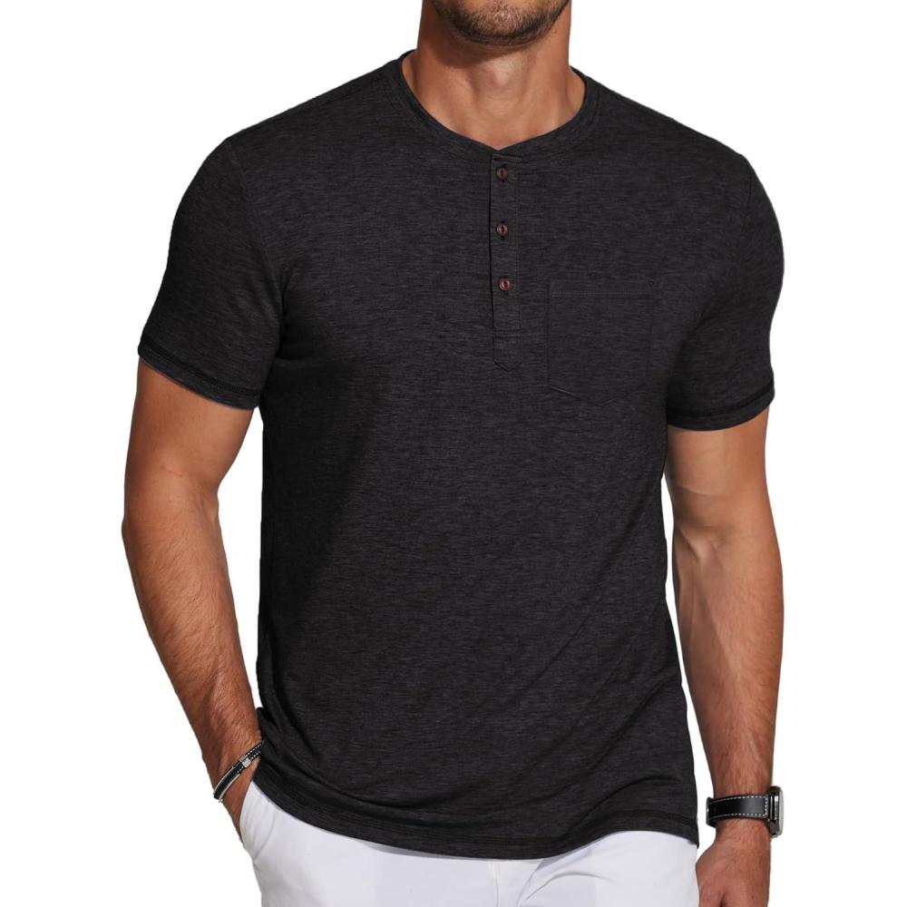 imageCOOFANDY Mens Short Sleeve Henley TShirtBlack