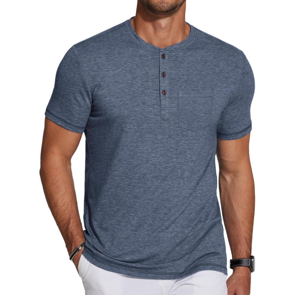 imageCOOFANDY Mens Short Sleeve Henley TShirtNavy Blue