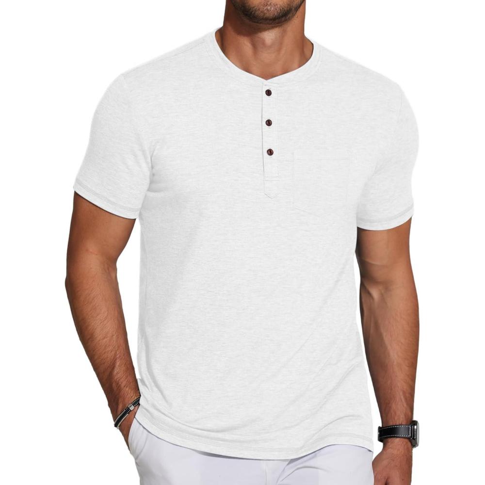 imageCOOFANDY Mens Short Sleeve Henley TShirtWhite
