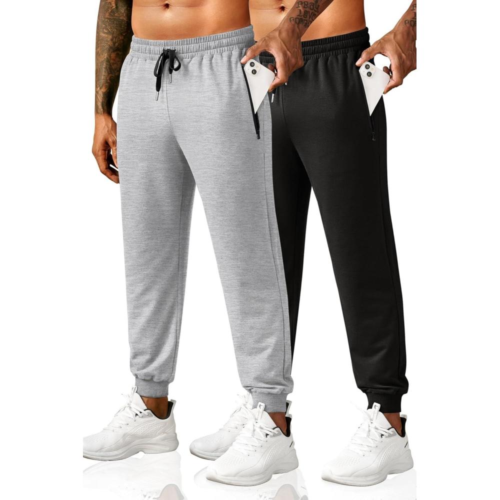 imageCOOFANDY Mens Sweatpants Joggers Workout Casual Athletic Gym Pants Lightweight Elastic Wasit Sweatpants with Pockets2 Pack BlackLight Grey