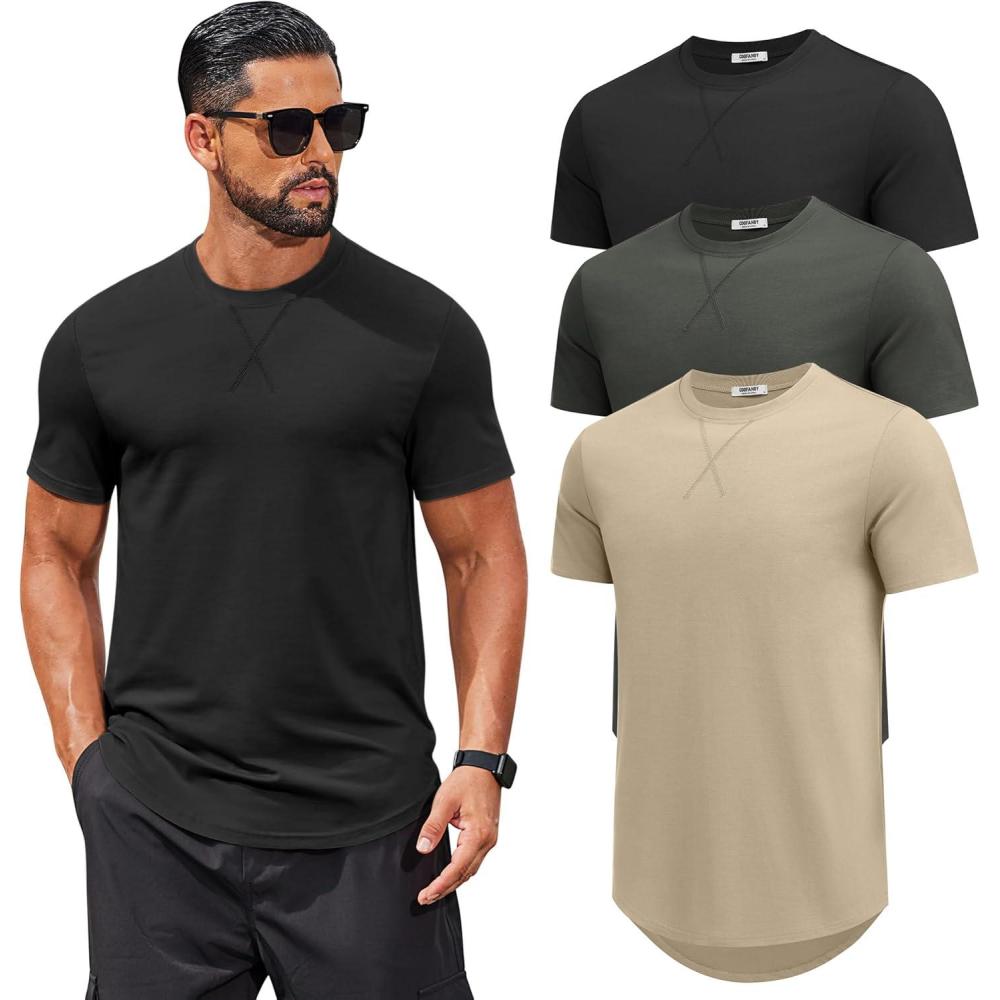 imageCOOFANDY Mens T Shirts Casual Short Sleeve Cotton Tee Shirts Hipster Hip Hop Longline TShirt Basic Summer Tops3 Pack Black Dark Grey  Grey