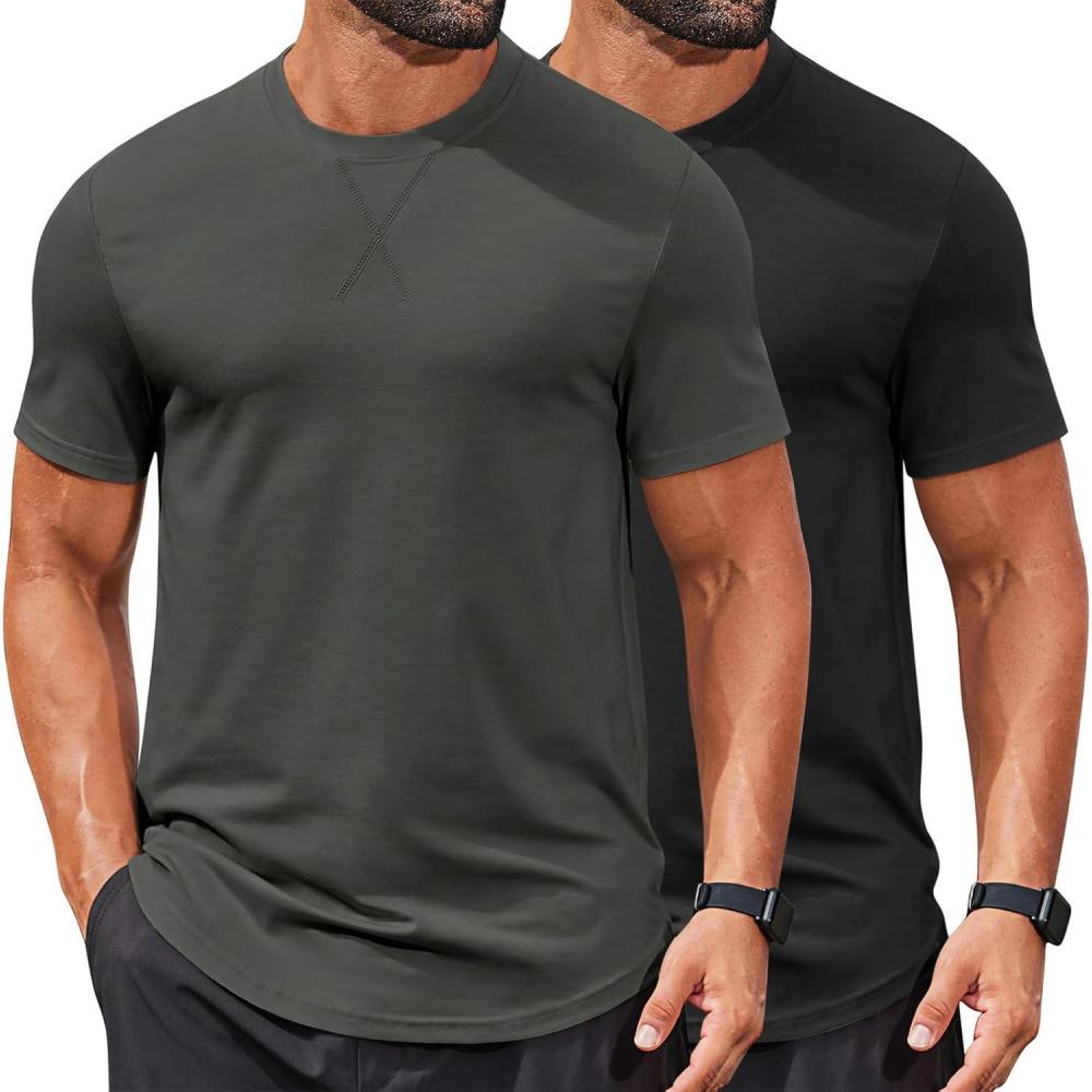 imageCOOFANDY Mens T Shirts Casual Short Sleeve Cotton Tee Shirts Hipster Hip Hop Longline TShirt Basic Summer TopsTwo Pack Black  Dark Grey