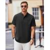 imageCOOFANDY Mens Casual Henley Shirts Band Collar Short Sleeve TShirts Summer Stylish Beach Hippie ShirtBlack
