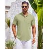 imageCOOFANDY Mens Casual Henley Shirts Band Collar Short Sleeve TShirts Summer Stylish Beach Hippie ShirtLight Green