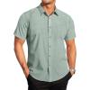 imageCOOFANDY Mens Casual Dress Shirt Short Sleeve Wrinkle Free Dress Shirt Business Casual ShirtsLight Green Print