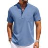 imageCOOFANDY Mens Casual Henley Shirts Band Collar Short Sleeve TShirts Summer Stylish Beach Hippie ShirtBlue
