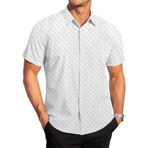 imageCOOFANDY Mens Casual Dress Shirt Short Sleeve Wrinkle Free Dress Shirt Business Casual ShirtsWhite Print