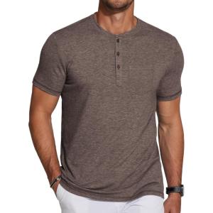 imageCOOFANDY Mens Short Sleeve Henley TShirtBrown