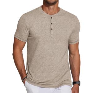 imageCOOFANDY Mens Short Sleeve Henley TShirtDark Khaki