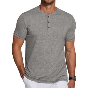 imageCOOFANDY Mens Short Sleeve Henley TShirtLight Grey