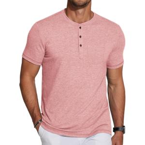 imageCOOFANDY Mens Short Sleeve Henley TShirtPink
