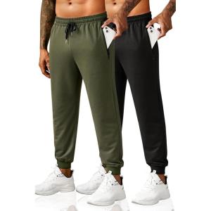 imageCOOFANDY Mens Sweatpants Joggers Workout Casual Athletic Gym Pants Lightweight Elastic Wasit Sweatpants with Pockets2 Pack BlackArmy Green