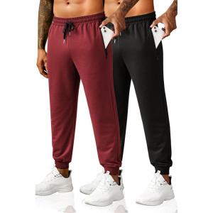 imageCOOFANDY Mens Sweatpants Joggers Workout Casual Athletic Gym Pants Lightweight Elastic Wasit Sweatpants with Pockets2 Pack BlackDark Red