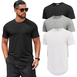 imageCOOFANDY Mens T Shirts Casual Short Sleeve Cotton Tee Shirts Hipster Hip Hop Longline TShirt Basic Summer Tops3 Pack Black Light Grey  White