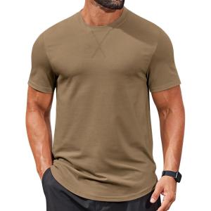 imageCOOFANDY Mens T Shirts Casual Short Sleeve Cotton Tee Shirts Hipster Hip Hop Longline TShirt Basic Summer TopsOne Piece Khaki