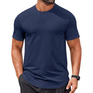 imageCOOFANDY Mens T Shirts Casual Short Sleeve Cotton Tee Shirts Hipster Hip Hop Longline TShirt Basic Summer TopsOne Piece Navy Blue