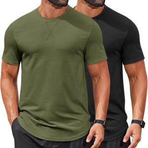 imageCOOFANDY Mens T Shirts Casual Short Sleeve Cotton Tee Shirts Hipster Hip Hop Longline TShirt Basic Summer TopsTwo Pack Black  Army Green