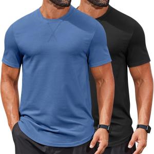 imageCOOFANDY Mens T Shirts Casual Short Sleeve Cotton Tee Shirts Hipster Hip Hop Longline TShirt Basic Summer TopsTwo Pack Black  Blue