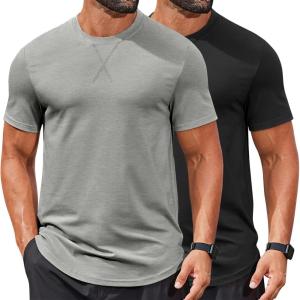 imageCOOFANDY Mens T Shirts Casual Short Sleeve Cotton Tee Shirts Hipster Hip Hop Longline TShirt Basic Summer TopsTwo Pack Black  Light Grey
