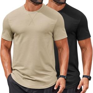imageCOOFANDY Mens T Shirts Casual Short Sleeve Cotton Tee Shirts Hipster Hip Hop Longline TShirt Basic Summer TopsTwo Pack Black  Light Khaki