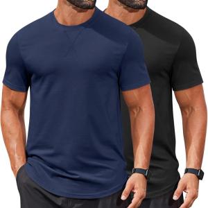 imageCOOFANDY Mens T Shirts Casual Short Sleeve Cotton Tee Shirts Hipster Hip Hop Longline TShirt Basic Summer TopsTwo Pack Black  Navy Blue